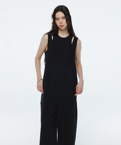 アダムエロペ シャツロンパース 黒 オールインワン ADAM ET ROPE' オールインワン シャツロンパース レディース