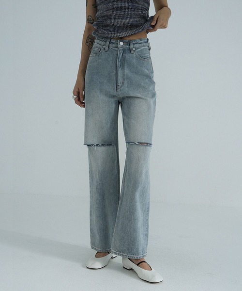 CLANE（クラネ）の「SLASH CUT DENIM PANTS（デニムパンツ・レディース・ベージュ/インディゴブルー/レッド・1/0/2）」の4枚目の写真