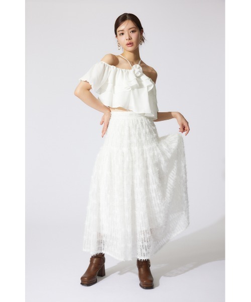 rienda(リエンダ)の「ディフォーメーションチュールフレアスカート 夏服(スカート・レディース・ホワイト/ブラック・MEDIUM/SMALL)」の4枚目の写真
