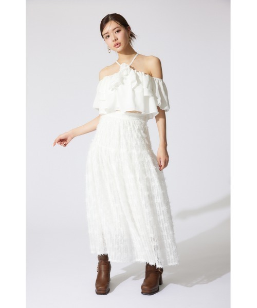 rienda(リエンダ)の「ディフォーメーションチュールフレアスカート 夏服(スカート・レディース・ホワイト/ブラック・MEDIUM/SMALL)」の5枚目の写真