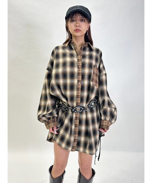 EGOIST(エゴイスト)の「2パターンチェックオーバーシャツ(シャツ/ブラウス・レディース・ブラック/ベージュ・FREE)」の1枚目の写真