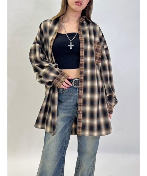 EGOIST(エゴイスト)の「2パターンチェックオーバーシャツ(シャツ/ブラウス・レディース・ブラック/ベージュ・FREE)」の12枚目の写真