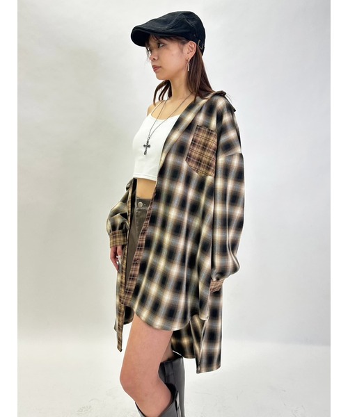 EGOIST(エゴイスト)の「2パターンチェックオーバーシャツ(シャツ/ブラウス・レディース・ブラック/ベージュ・FREE)」の7枚目の写真