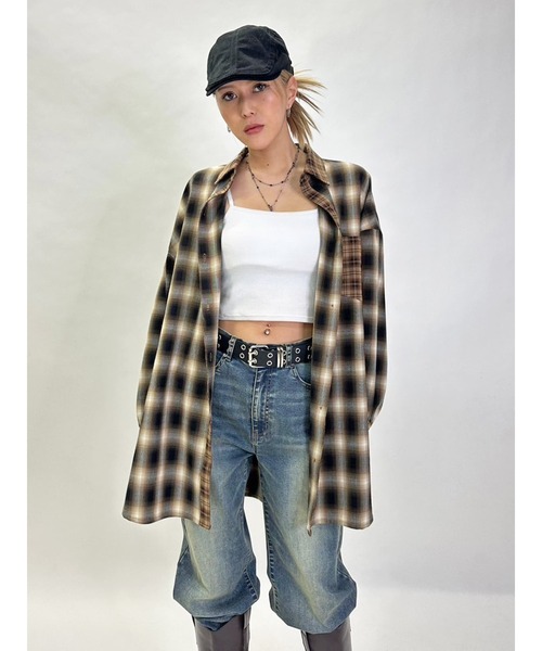 EGOIST(エゴイスト)の「2パターンチェックオーバーシャツ(シャツ/ブラウス・レディース・ブラック/ベージュ・FREE)」の8枚目の写真