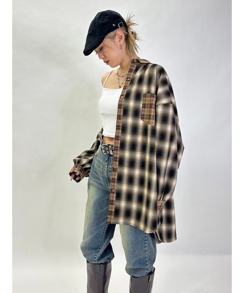 EGOIST(エゴイスト)の「2パターンチェックオーバーシャツ(シャツ/ブラウス・レディース・ブラック/ベージュ・FREE)」の11枚目の写真