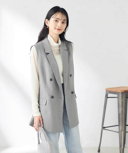a.v.v(アーヴェヴェ)の「【洗える/ストレッチ/UVカット】麻調ストレッチダブルジレ(ベスト・レディース・グレー/ベージュ/ネイビー・38/40/36)」の19枚目の写真