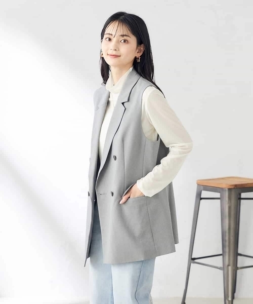 a.v.v(アーヴェヴェ)の「【洗える/ストレッチ/UVカット】麻調ストレッチダブルジレ(ベスト・レディース・グレー/ベージュ/ネイビー・38/40/36)」の18枚目の写真