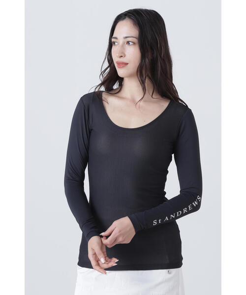 St ANDREWS(セントアンドリュース)の「【St ANDREWS】ツインコットUV×SUNPROFITメッシュ長袖Uネックカットソー (WOMENS)(Tシャツ/カットソー・レディース・ブラック/ホワイト・S/M)」の1枚目の写真