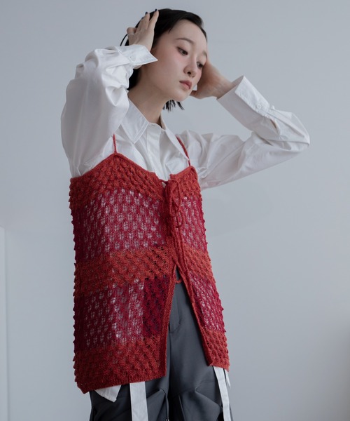 VACANCY（ヴァカンシー）の「透かし編みボーダーキャミソール（キャミソール・レディース・ブラック/オレンジ・FREE）」の5枚目の写真