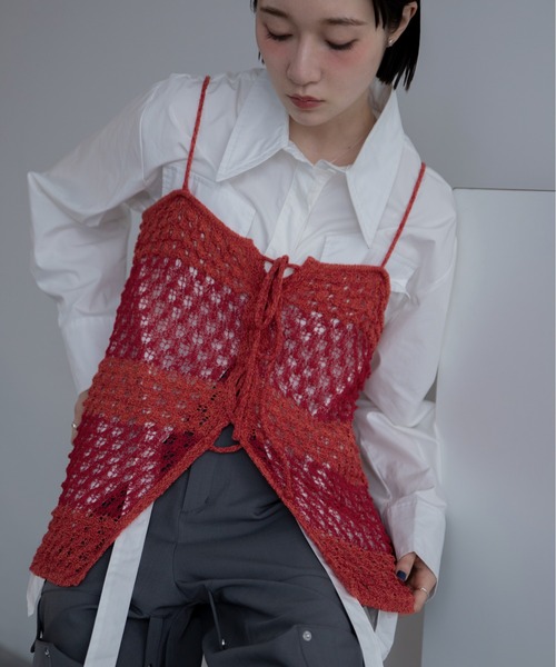 VACANCY（ヴァカンシー）の「透かし編みボーダーキャミソール（キャミソール・レディース・ブラック/オレンジ・FREE）」の4枚目の写真