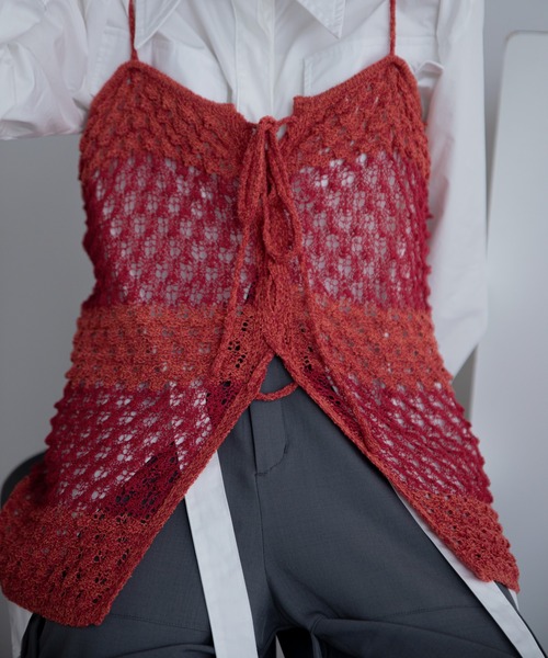 VACANCY（ヴァカンシー）の「透かし編みボーダーキャミソール（キャミソール・レディース・ブラック/オレンジ・FREE）」の3枚目の写真