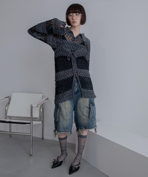 VACANCY（ヴァカンシー）の「透かし編みボーダーキャミソール（キャミソール・レディース・ブラック/オレンジ・FREE）」の7枚目の写真