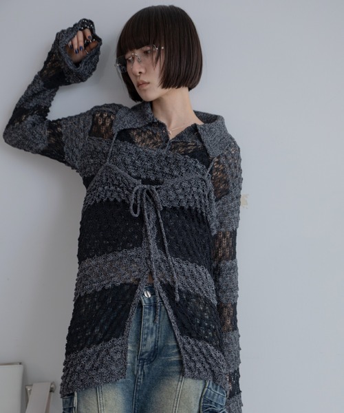 VACANCY（ヴァカンシー）の「透かし編みボーダーキャミソール（キャミソール・レディース・ブラック/オレンジ・FREE）」の10枚目の写真