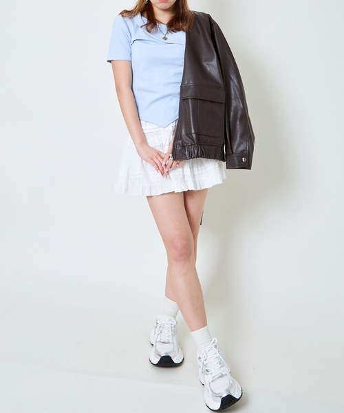 GORGE（ゴージ）の「《ふんわりフリル×ドビーコットン》レディース ミニスカパン 美脚見え 春夏秋（スカート・レディース・オフホワイト/ブラック・F）」の12枚目の写真