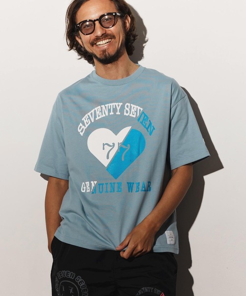 seventy seven(セブンティセブン)の「mt9665-middle onz over size S-S t-shirts(heartGW) Tシャツ(Tシャツ/カットソー・メンズ・ホワイト/スモークピンク/ブラック/グレイッシュブルー・S/M/L/XL)」の3枚目の写真