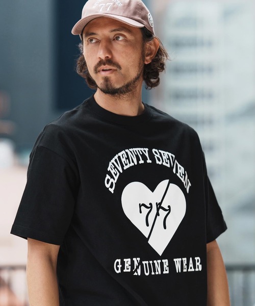 seventy seven(セブンティセブン)の「mt9665-middle onz over size S-S t-shirts(heartGW) Tシャツ(Tシャツ/カットソー・メンズ・ホワイト/スモークピンク/ブラック/グレイッシュブルー・S/M/L/XL)」の1枚目の写真