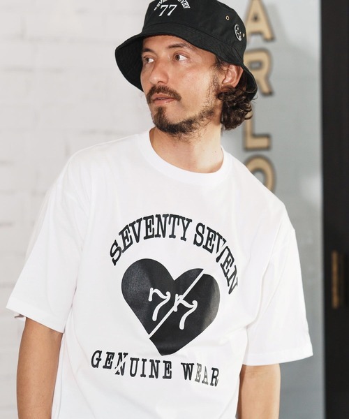 seventy seven(セブンティセブン)の「mt9665-middle onz over size S-S t-shirts(heartGW) Tシャツ(Tシャツ/カットソー・メンズ・ホワイト/スモークピンク/ブラック/グレイッシュブルー・S/M/L/XL)」の5枚目の写真