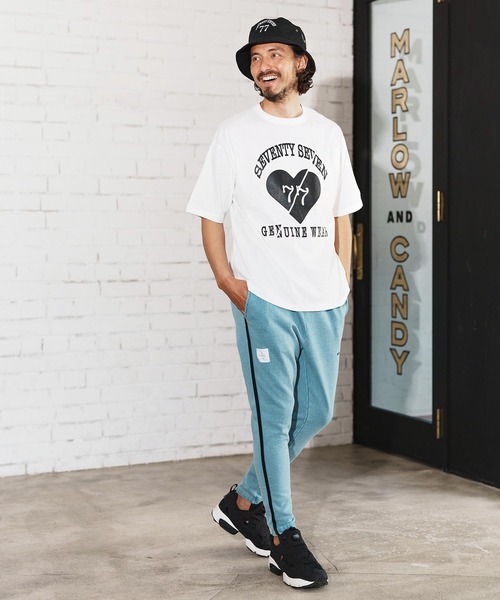 seventy seven(セブンティセブン)の「mt9665-middle onz over size S-S t-shirts(heartGW) Tシャツ(Tシャツ/カットソー・メンズ・ホワイト/スモークピンク/ブラック/グレイッシュブルー・S/M/L/XL)」の7枚目の写真