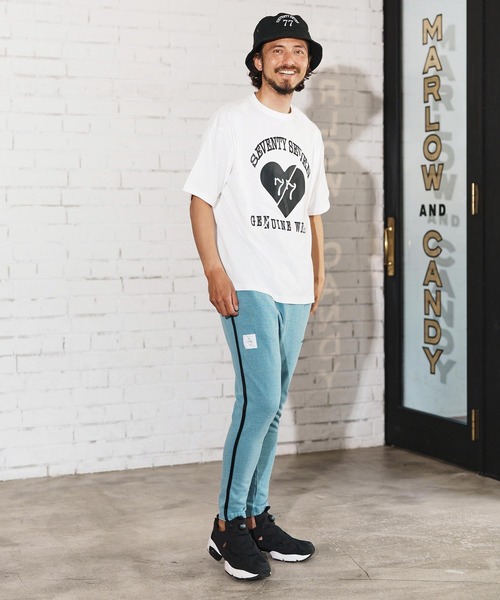 seventy seven(セブンティセブン)の「mt9665-middle onz over size S-S t-shirts(heartGW) Tシャツ(Tシャツ/カットソー・メンズ・ホワイト/スモークピンク/ブラック/グレイッシュブルー・S/M/L/XL)」の8枚目の写真