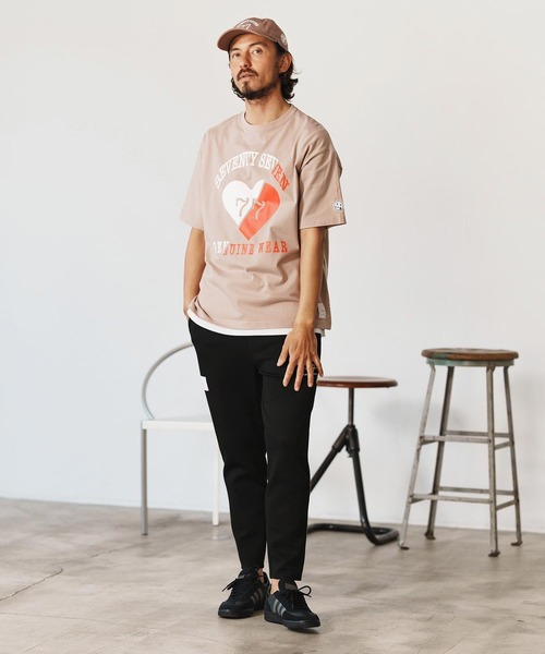 seventy seven(セブンティセブン)の「mt9665-middle onz over size S-S t-shirts(heartGW) Tシャツ(Tシャツ/カットソー・メンズ・ホワイト/スモークピンク/ブラック/グレイッシュブルー・S/M/L/XL)」の12枚目の写真