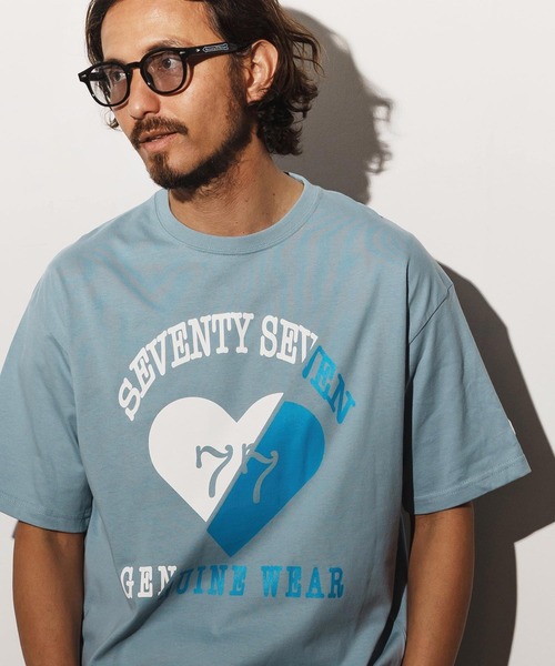 seventy seven(セブンティセブン)の「mt9665-middle onz over size S-S t-shirts(heartGW) Tシャツ(Tシャツ/カットソー・メンズ・ホワイト/スモークピンク/ブラック/グレイッシュブルー・S/M/L/XL)」の13枚目の写真