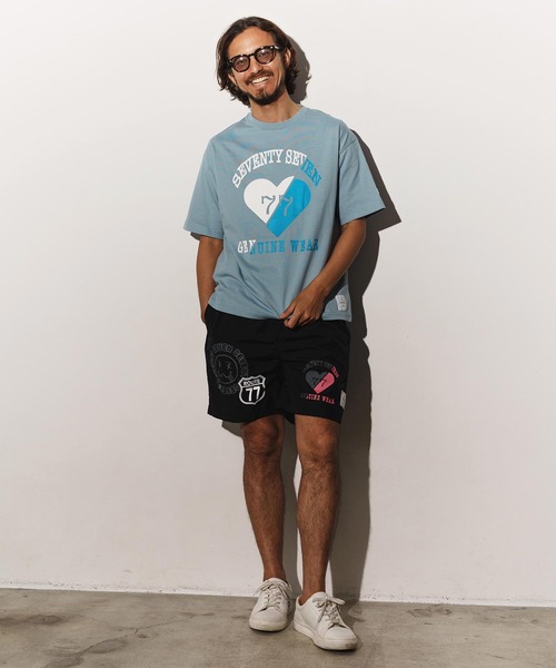 seventy seven(セブンティセブン)の「mt9665-middle onz over size S-S t-shirts(heartGW) Tシャツ(Tシャツ/カットソー・メンズ・ホワイト/スモークピンク/ブラック/グレイッシュブルー・S/M/L/XL)」の15枚目の写真