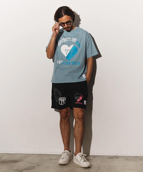 seventy seven(セブンティセブン)の「mt9665-middle onz over size S-S t-shirts(heartGW) Tシャツ(Tシャツ/カットソー・メンズ・ホワイト/スモークピンク/ブラック/グレイッシュブルー・S/M/L/XL)」の16枚目の写真