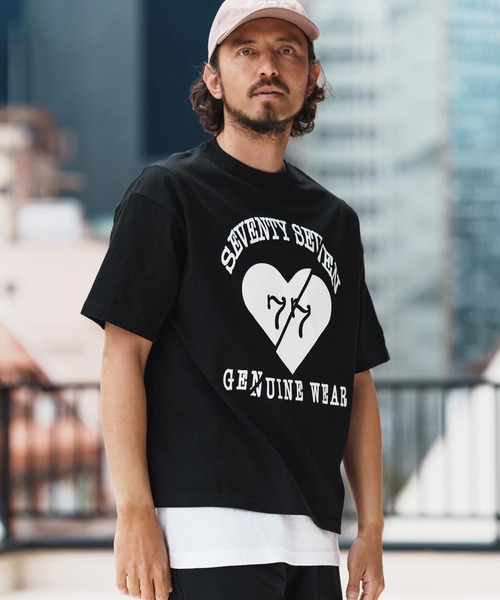 seventy seven(セブンティセブン)の「mt9665-middle onz over size S-S t-shirts(heartGW) Tシャツ(Tシャツ/カットソー・メンズ・ホワイト/スモークピンク/ブラック/グレイッシュブルー・S/M/L/XL)」の17枚目の写真