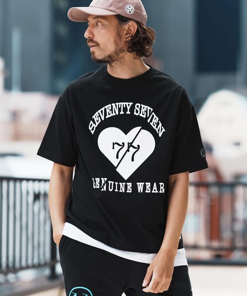 seventy seven(セブンティセブン)の「mt9665-middle onz over size S-S t-shirts(heartGW) Tシャツ(Tシャツ/カットソー・メンズ・ホワイト/スモークピンク/ブラック/グレイッシュブルー・S/M/L/XL)」の18枚目の写真