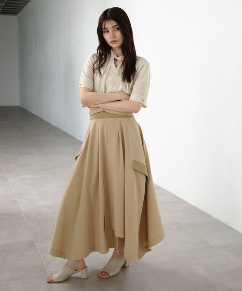 セール】ツイストカラーブラウス｜ウォッシャブル/防シワ/接触冷感