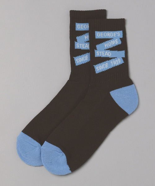 GEORGE'S（ジョージズ）の「ラインロゴソックス（23～25cm／26～28cm）（ソックス/靴下・メンズ・ホワイト系/ブラウン系・23-25/26-28）」の2枚目の写真