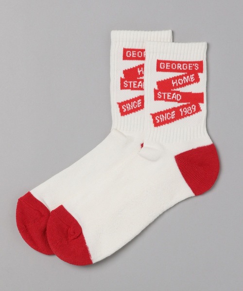 GEORGE'S（ジョージズ）の「ラインロゴソックス（23～25cm／26～28cm）（ソックス/靴下・メンズ・ホワイト系/ブラウン系・23-25/26-28）」の3枚目の写真
