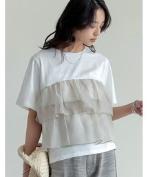 オーガンジードッキング半袖Tシャツ