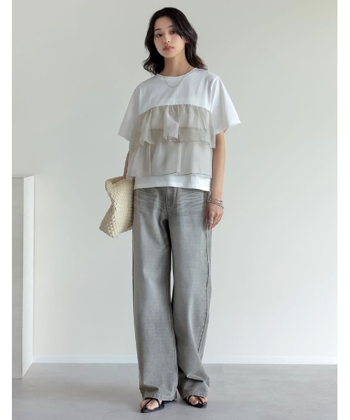 Re:EDIT(リエディ)の「オーガンジードッキング半袖Tシャツ(Tシャツ/カットソー・レディース・ホワイト/ブラック・MEDIUM/LARGE)」の7枚目の写真