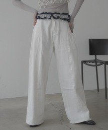 Side panel switching Wide white denim pants / サイドパネル切り替えタックワイドホワイトデニムパンツ