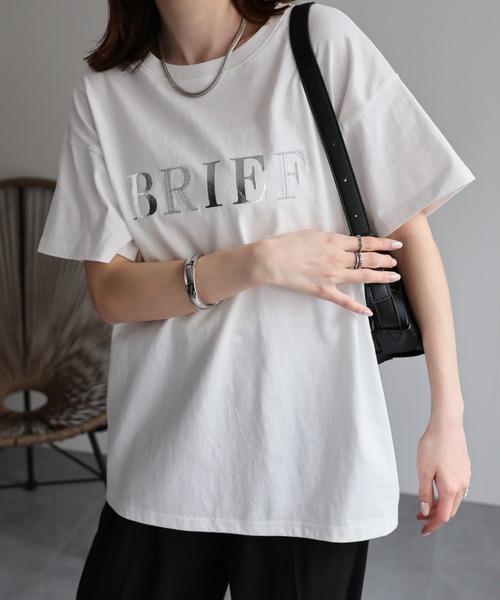 本格派ま！ セール】部分刺しゅうロゴTシャツ/綿天竺OE /箔プリント（T トップス