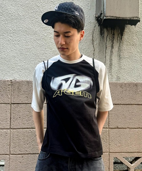 A'gem(エージェム)の「A'GEM/9 × .kom 『A'gem/エージェム』 ラグラン半袖Tシャツ(Tシャツ/カットソー・メンズ・ブラック/ホワイト/ライトグレー・FREE)」の3枚目の写真