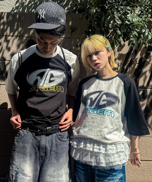 A'gem(エージェム)の「A'GEM/9 × .kom 『A'gem/エージェム』 ラグラン半袖Tシャツ(Tシャツ/カットソー・メンズ・ブラック/ホワイト/ライトグレー・FREE)」の11枚目の写真