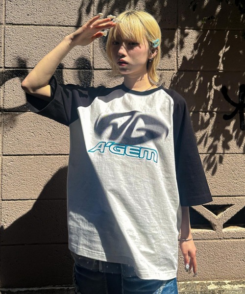 A'gem(エージェム)の「A'GEM/9 × .kom 『A'gem/エージェム』 ラグラン半袖Tシャツ(Tシャツ/カットソー・メンズ・ブラック/ホワイト/ライトグレー・FREE)」の16枚目の写真