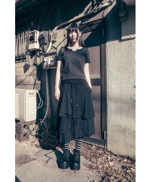 Tシャツ・カットソー hug your skin Lace Stud Top Charcoal 25SSTOP02CH セール】HUG YOUR SKIN/ハグユアスキン/Star stitched top（T