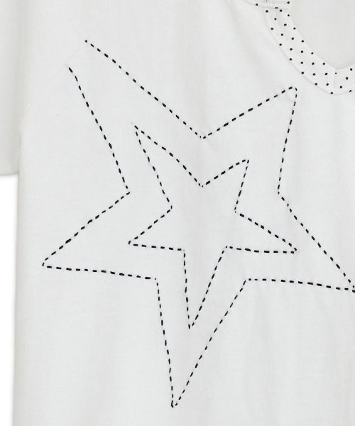 Tシャツ・カットソー hug your skin star stitch top white 25SSTOP03WH セール】HUG YOUR SKIN/ハグユアスキン/Star stitched top（T