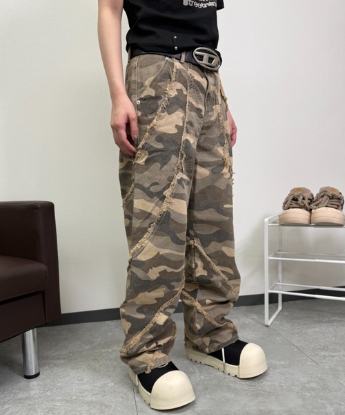 2サイズ展開 / UNISEX 》迷彩フリンジパンツ ロングパンツ