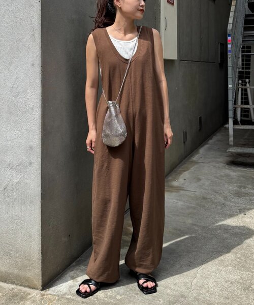 yoyuncas☆archives☆ブラウンパンツ☆クラネサロペット 小さいサイズ へリンボンサロペットワイドパンツ 低身長さん