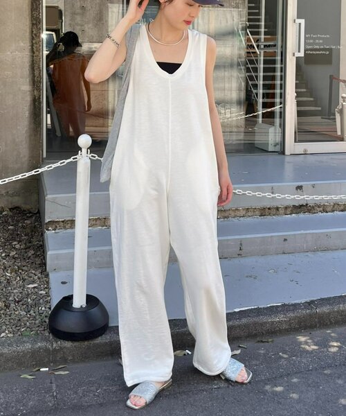 willow】【新色追加】スラブ裏毛裾ドロストオールインワン（サロペット