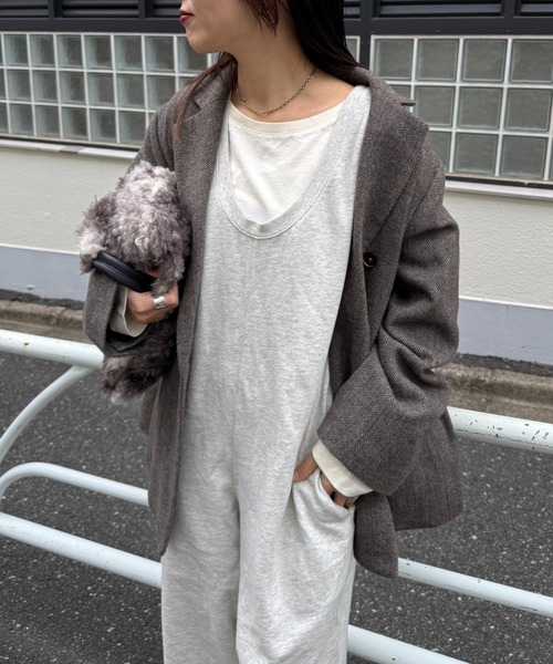 新品 《M》スラブ裏毛裾ドロストオールインワン グレー色 willow】【新色追加】スラブ裏毛裾ドロストオールインワン（サロペット