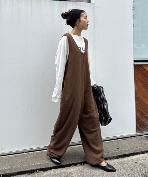 セール】【willow】【新色追加】スラブ裏毛裾ドロストオールインワン