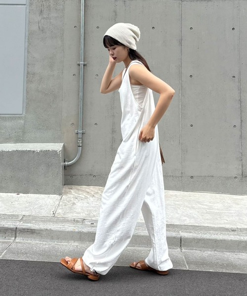 willow】【新色追加】スラブ裏毛裾ドロストオールインワン（サロペット