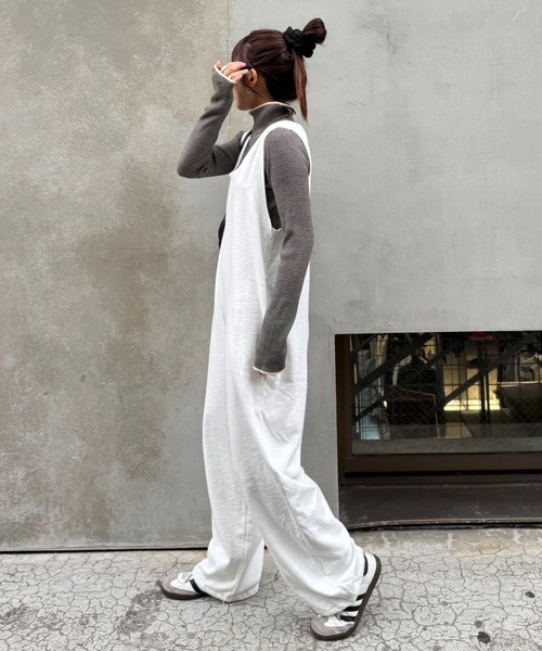 willow】【新色追加】スラブ裏毛裾ドロストオールインワン（サロペット