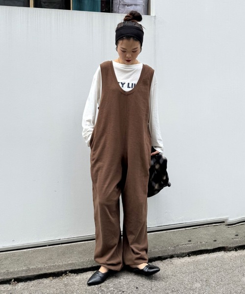 セール】【willow】【新色追加】スラブ裏毛裾ドロストオールインワン