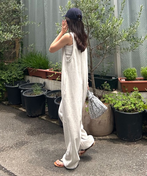 willow】【新色追加】スラブ裏毛裾ドロストオールインワン（サロペット